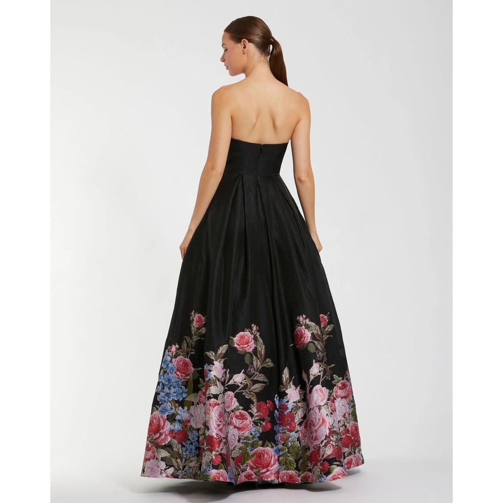 NEW Mac Duggal Black Strapless Floral Brocade Ballgown $798 -‎ Size 4 - Picture 11 of 14